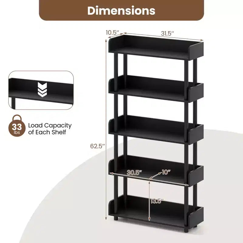 Costway Étagère 5 Niveaux 1/2 PCS, Bibliothèque Ouverte avec Kit Anti-Basculement, Meuble de Rangement pour Salon Noir/Brun Rustique et Noir