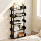 Costway Étagère 5 Niveaux 1/2 PCS, Bibliothèque Ouverte avec Kit Anti-Basculement, Meuble de Rangement pour Salon Noir/Brun Rustique et Noir