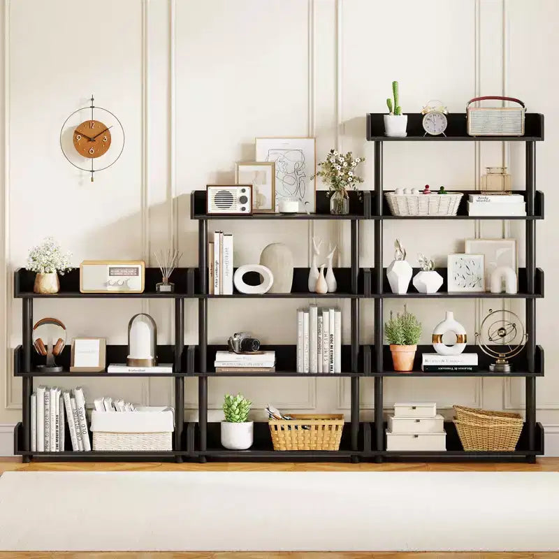 Costway Étagère 5 Niveaux 1/2 PCS, Bibliothèque Ouverte avec Kit Anti-Basculement, Meuble de Rangement pour Salon Noir/Brun Rustique et Noir