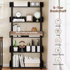 Costway Étagère 5 Niveaux 1/2 PCS, Bibliothèque Ouverte avec Kit Anti-Basculement, Meuble de Rangement pour Salon Noir/Brun Rustique et Noir