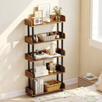 Costway Étagère 5 Niveaux 1/2 PCS, Bibliothèque Ouverte avec Kit Anti-Basculement, Meuble de Rangement pour Salon Noir/Brun Rustique et Noir