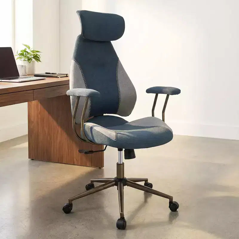 Chaise de bureau ergonomique Costway avec appui-tête 2D, dossier inclinable et roulettes, chaise de jeu bleue/marron et beige/grise et bleue