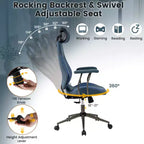 Chaise de bureau ergonomique Costway avec appui-tête 2D, dossier inclinable et roulettes, chaise de jeu bleue/marron et beige/grise et bleue