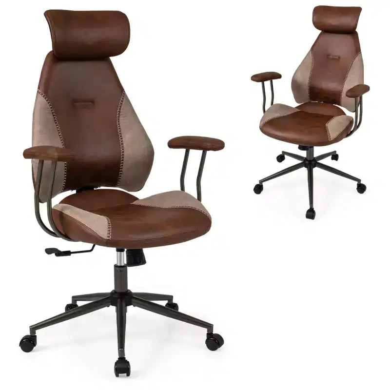 Chaise de bureau ergonomique Costway avec appui-tête 2D, dossier inclinable et roulettes, chaise de jeu bleue/marron et beige/grise et bleue