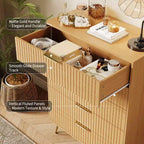 Commode cannelée à 5 tiroirs, commode moderne en bois de 81 cm de large avec poignée en métal, organisateur de rangement pour salon, chambre, couloir