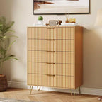 Commode cannelée à 5 tiroirs, commode moderne en bois de 81 cm de large avec poignée en métal, organisateur de rangement pour salon, chambre, couloir