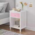 26.77''H Wooden Nightstand with One Drawer One Shelf for Kids, Adults, Pink+Golden handle