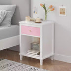 26.77''H Wooden Nightstand with One Drawer One Shelf for Kids, Adults, Pink+Golden handle
