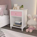 Table de chevet en bois de 26,77 pouces de hauteur avec un tiroir et une étagère pour enfants et adultes, rose + poignée dorée