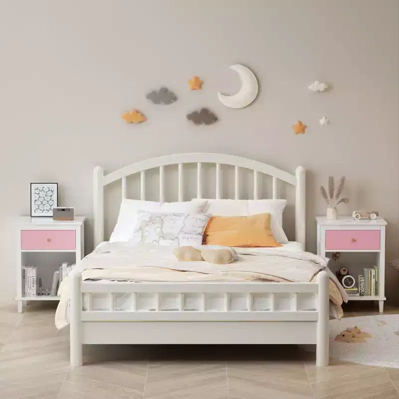 Table de chevet en bois de 26,77 pouces de hauteur avec un tiroir et une étagère pour enfants et adultes, rose + poignée dorée