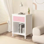 Table de chevet en bois de 26,77 pouces de hauteur avec un tiroir et une étagère pour enfants et adultes, rose + poignée dorée