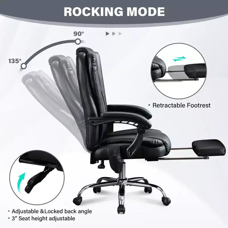 TUYOHW Chaise de massage Chaise de patron pour bureau, Chaise de bureau ergonomique pivotante à 360° avec repose-pieds, Chaise d'ordinateur inclinable avec hauteur réglable, Noir