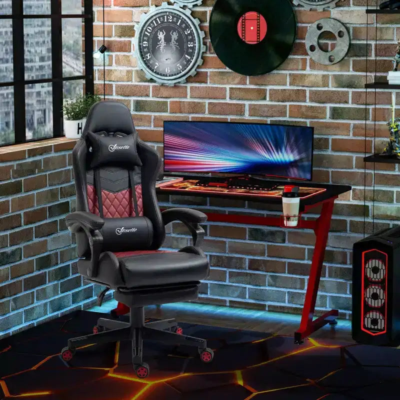 Chaise de jeu pivotante TUYOHW 300 lbs avec hauteur réglable, oreiller lombaire et appui-tête, fauteuil inclinable de bureau ergonomique pour le bureau et la maison, noir