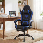 Fauteuil de jeu Costway avec appuie-tête, support lombaire, accoudoirs articulés, dossier inclinable Noir et blanc/Bleu marine et noir
