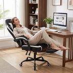 Fauteuil de jeu Costway avec appuie-tête, support lombaire, accoudoirs articulés, dossier inclinable Noir et blanc/Bleu marine et noir