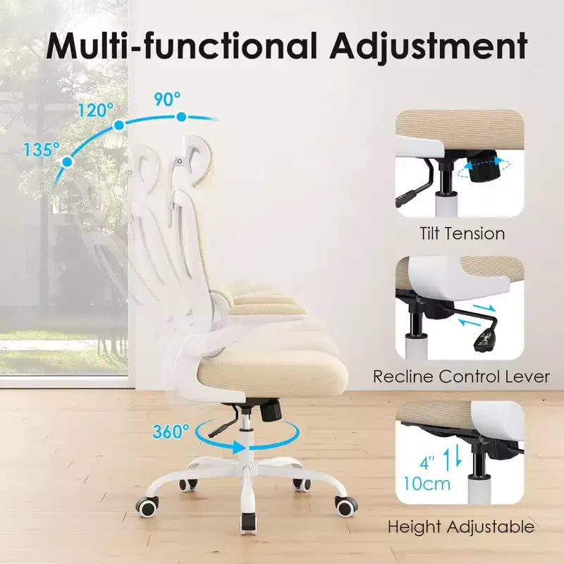 Chaise de bureau ergonomique en maille TUYOHW avec support lombaire réglable, appui-tête et accoudoirs relevables, chaise de bureau à domicile pour l'étude, salle de jeux