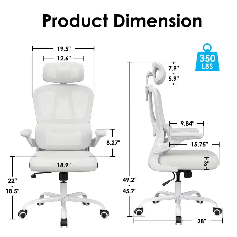 Chaise de bureau ergonomique en maille TUYOHW avec support lombaire réglable, appui-tête et accoudoirs relevables, chaise de bureau à domicile pour l'étude, salle de jeux