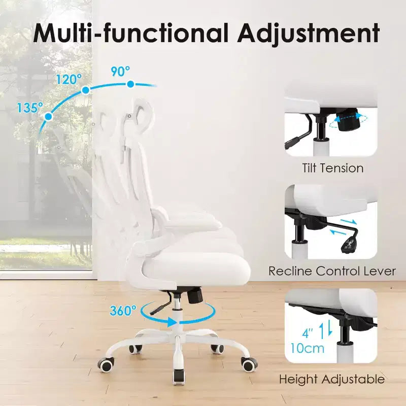 Chaise de bureau ergonomique en maille TUYOHW avec support lombaire réglable, appui-tête et accoudoirs relevables, chaise de bureau à domicile pour l'étude, salle de jeux