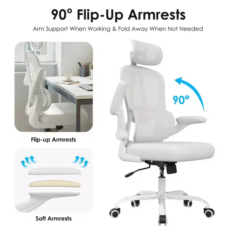 Chaise de bureau ergonomique en maille TUYOHW avec support lombaire réglable, appui-tête et accoudoirs relevables, chaise de bureau à domicile pour l'étude, salle de jeux