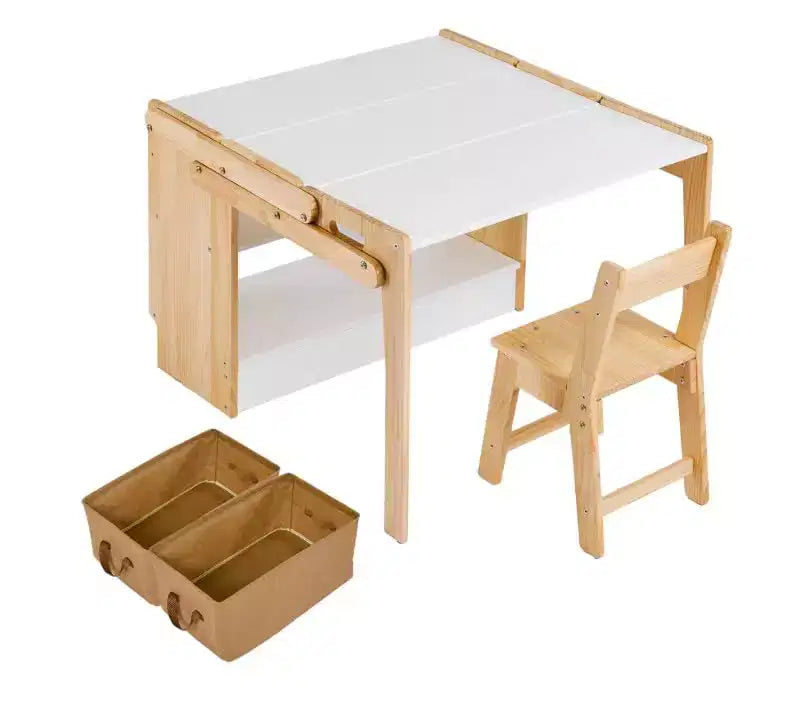 Table d'activités pour enfants avec 2 chaises, ensemble de table d'activités convertible en étagères de rangement, bureau de bricolage pour enfants avec 3 boîtes de rangement