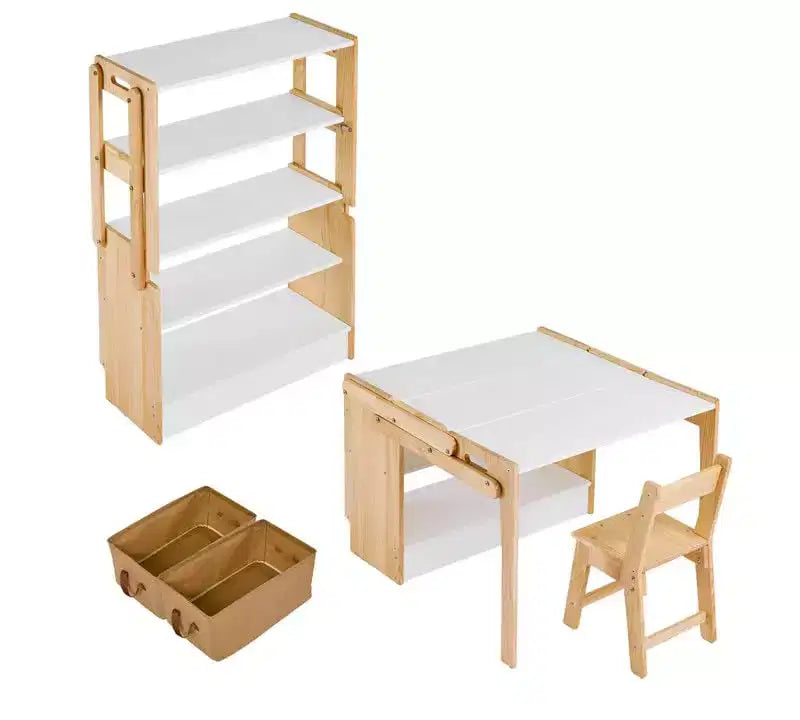 Table d'activités pour enfants avec 2 chaises, ensemble de table d'activités convertible en étagères de rangement, bureau de bricolage pour enfants avec 3 boîtes de rangement