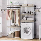 Étagère au-dessus de la laveuse, organisateur de buanderie à 5 niveaux de hauteur réglable avec tringle à vêtements et crochets, étagère de rangement pour sèche-linge