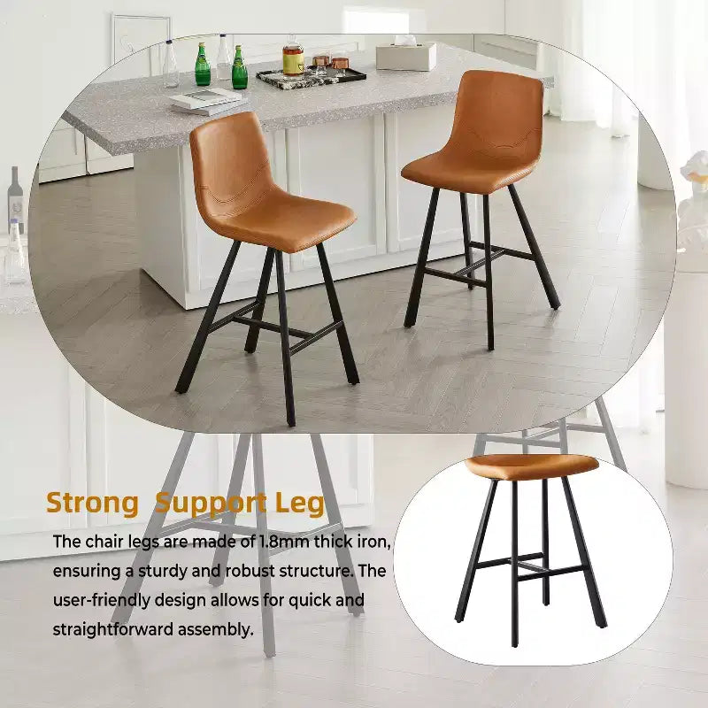 TUYOHW 26H Tabourets de bar élégants avec dossier ergonomique, lot de 2, tabourets de bar hauteur comptoir pour îlot de cuisine, cadre en métal robuste, capacité de 136 kg