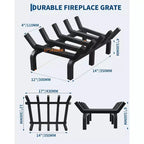 Grille de cheminée, support de bûches en acier 3/4 avec 6 pieds de support et 5 barres, support de bûches pour cheminée, foyer extérieur encastré