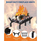 Grille de cheminée, support de bûches en acier 3/4 avec 6 pieds de support et 5 barres, support de bûches pour cheminée, foyer extérieur encastré