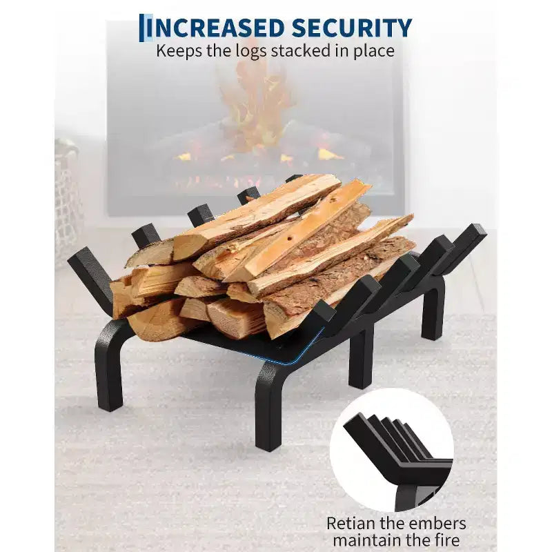 Grille de cheminée, support de bûches en acier 3/4 avec 6 pieds de support et 5 barres, support de bûches pour cheminée, foyer extérieur encastré