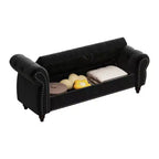 MAYEERTY 64.5 Banc de lit pour chambre à coucher, chaise longue capitonnée avec rangement, revêtement en velours noir