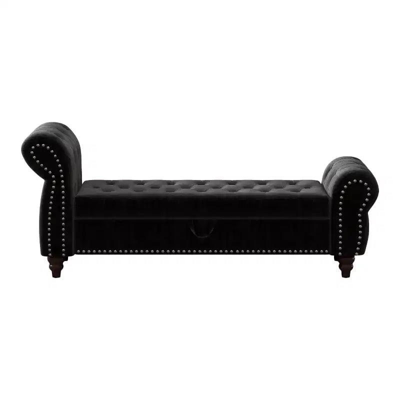 MAYEERTY 64.5 Banc de lit pour chambre à coucher, chaise longue capitonnée avec rangement, revêtement en velours noir