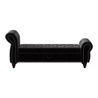 MAYEERTY 64.5 Banc de lit pour chambre à coucher, chaise longue capitonnée avec rangement, revêtement en velours noir