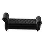 MAYEERTY 64.5 Banc de lit pour chambre à coucher, chaise longue capitonnée avec rangement, revêtement en velours noir