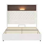 Cadre de lit plateforme capitonné en velours, taille Full/Queen, avec port USB et veilleuse, lit plateforme à dossier incurvé avec tête de lit décorée de rivets et étagère