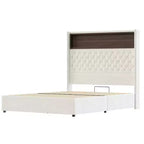Cadre de lit plateforme capitonné en velours, taille Full/Queen, avec port USB et veilleuse, lit plateforme à dossier incurvé avec tête de lit décorée de rivets et étagère