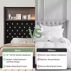Cadre de lit plateforme capitonné en velours, taille Full/Queen, avec port USB et veilleuse, lit plateforme à dossier incurvé avec tête de lit décorée de rivets et étagère