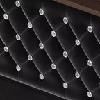 Cadre de lit plateforme capitonné en velours, taille Full/Queen, avec port USB et veilleuse, lit plateforme à dossier incurvé avec tête de lit décorée de rivets et étagère