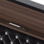 Cadre de lit plateforme capitonné en velours, taille Full/Queen, avec port USB et veilleuse, lit plateforme à dossier incurvé avec tête de lit décorée de rivets et étagère