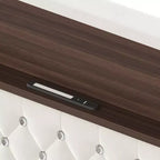 Cadre de lit plateforme capitonné en velours, taille Full/Queen, avec port USB et veilleuse, lit plateforme à dossier incurvé avec tête de lit décorée de rivets et étagère