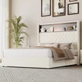 Full/Queen Size Velvet Tufted Platform Bed Frame with USB Port and Night Light, Wing-back Platform Bed with Rivet Decoration Headboard and Shelf