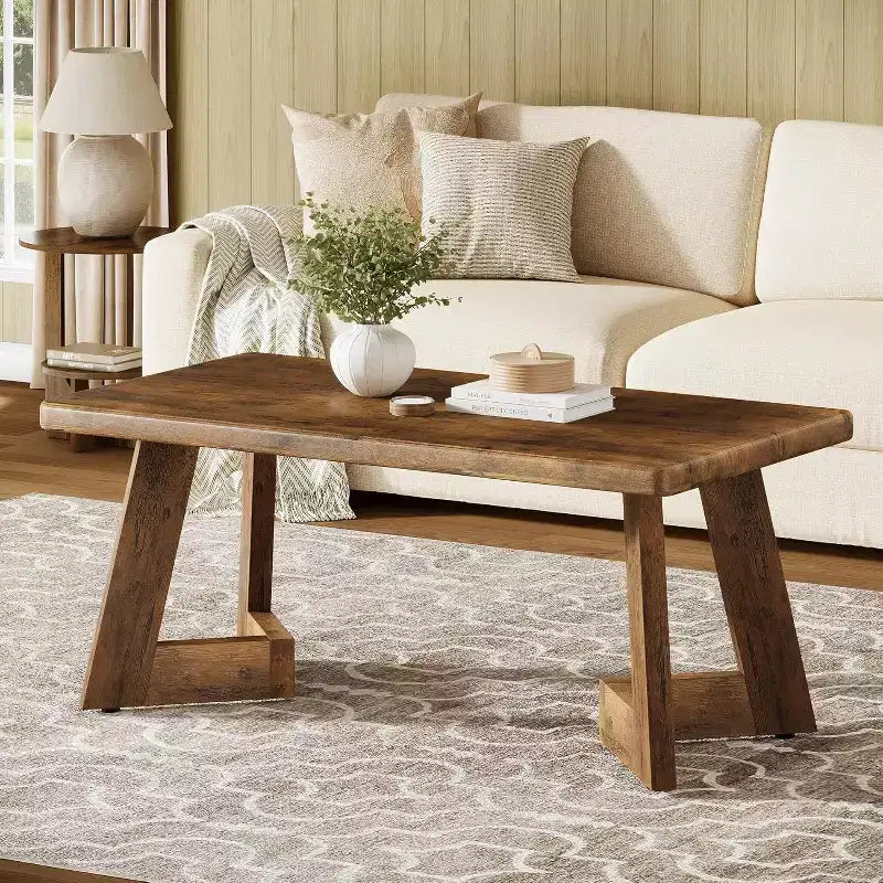 Lantine Coffee Table, Farmhouse Center Table with V-Shaped Legs, 47.2 x 23.6 Inches Rectangle Living Room Tables, Easy to Assemble, Rustic Brown