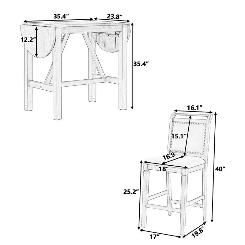 Ensemble de salle à manger 3 pièces, table à abattants extensibles avec 2 chaises, ensemble table de cuisine en bois d'hévéa robuste peu encombrant pour 2 personnes, maison, restaurant