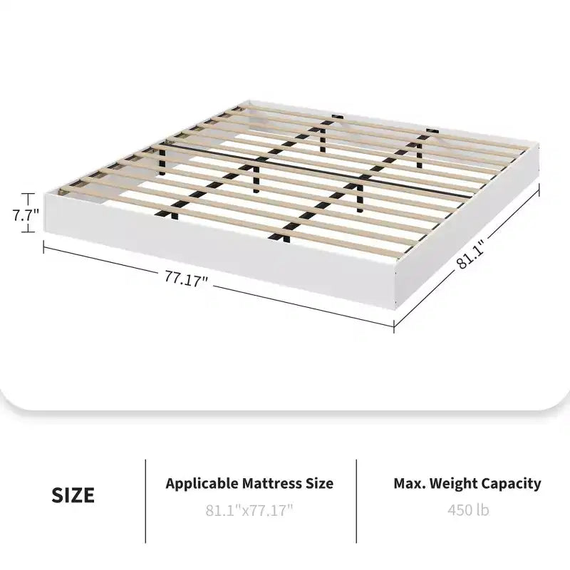 Lit plateforme en bois King Size avec lattes de soutien, sans tête de lit, sans sommier tapissier, autoportant, finition noyer