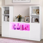 Étagère Bibliothèque en Forme de U à 4 Niveaux, Château, avec Meuble et Lumière LED, Organisateur de Rangement Cubique Blanc