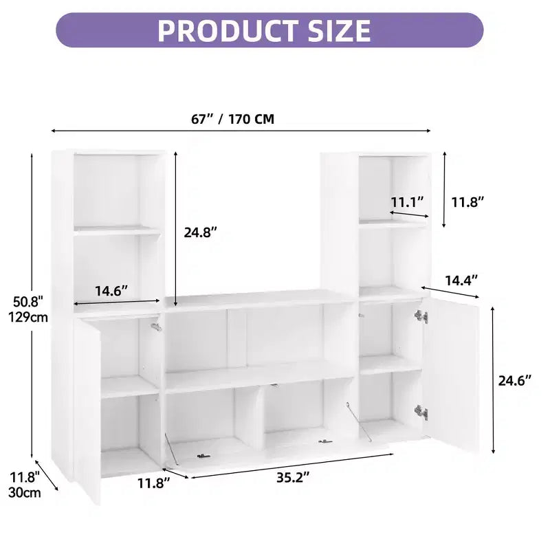 Étagère Bibliothèque en Forme de U à 4 Niveaux, Château, avec Meuble et Lumière LED, Organisateur de Rangement Cubique Blanc
