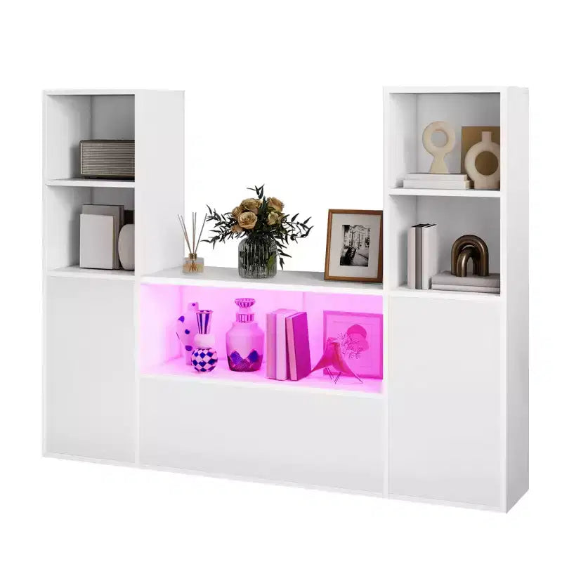Étagère Bibliothèque en Forme de U à 4 Niveaux, Château, avec Meuble et Lumière LED, Organisateur de Rangement Cubique Blanc
