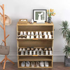 Meuble à chaussures cannelé pour entrée avec 2 tiroirs basculants et étagère ouverte inférieure, étagère à chaussures étroite avec crochets latéraux, meuble à chaussures fin
