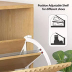 Meuble à chaussures cannelé pour entrée avec 2 tiroirs basculants et étagère ouverte inférieure, étagère à chaussures étroite avec crochets latéraux, meuble à chaussures fin