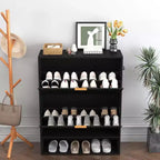 Meuble à chaussures cannelé pour entrée avec 2 tiroirs basculants et étagère ouverte inférieure, étagère à chaussures étroite avec crochets latéraux, meuble à chaussures fin